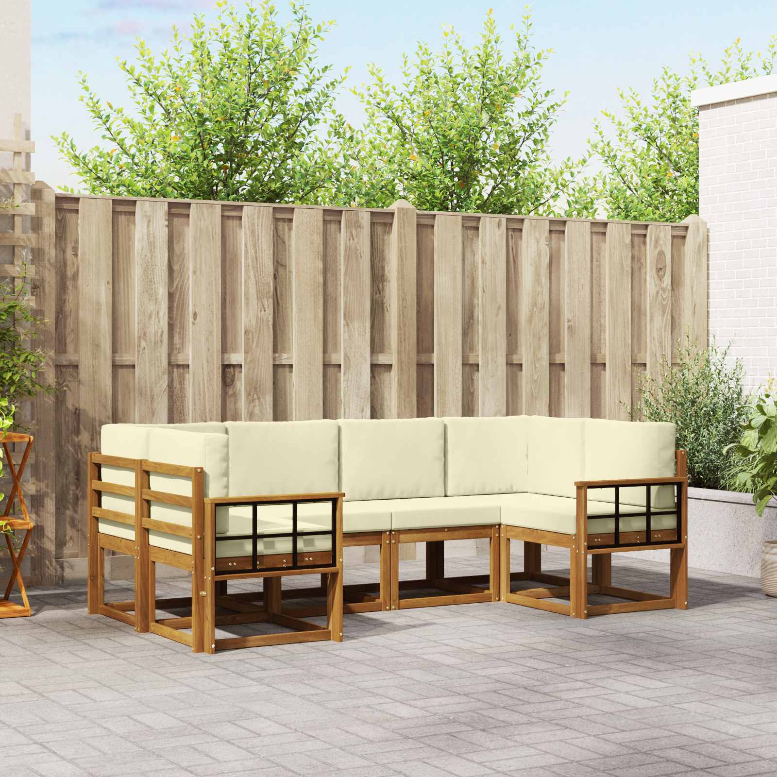 vidaXL Outdoor-Sofagarnitur mit Kissen 6 pcs Natur und Creme