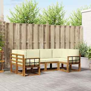 Zunanja garnitura za sedenje z blazino 6 pcs Naravna in smetana