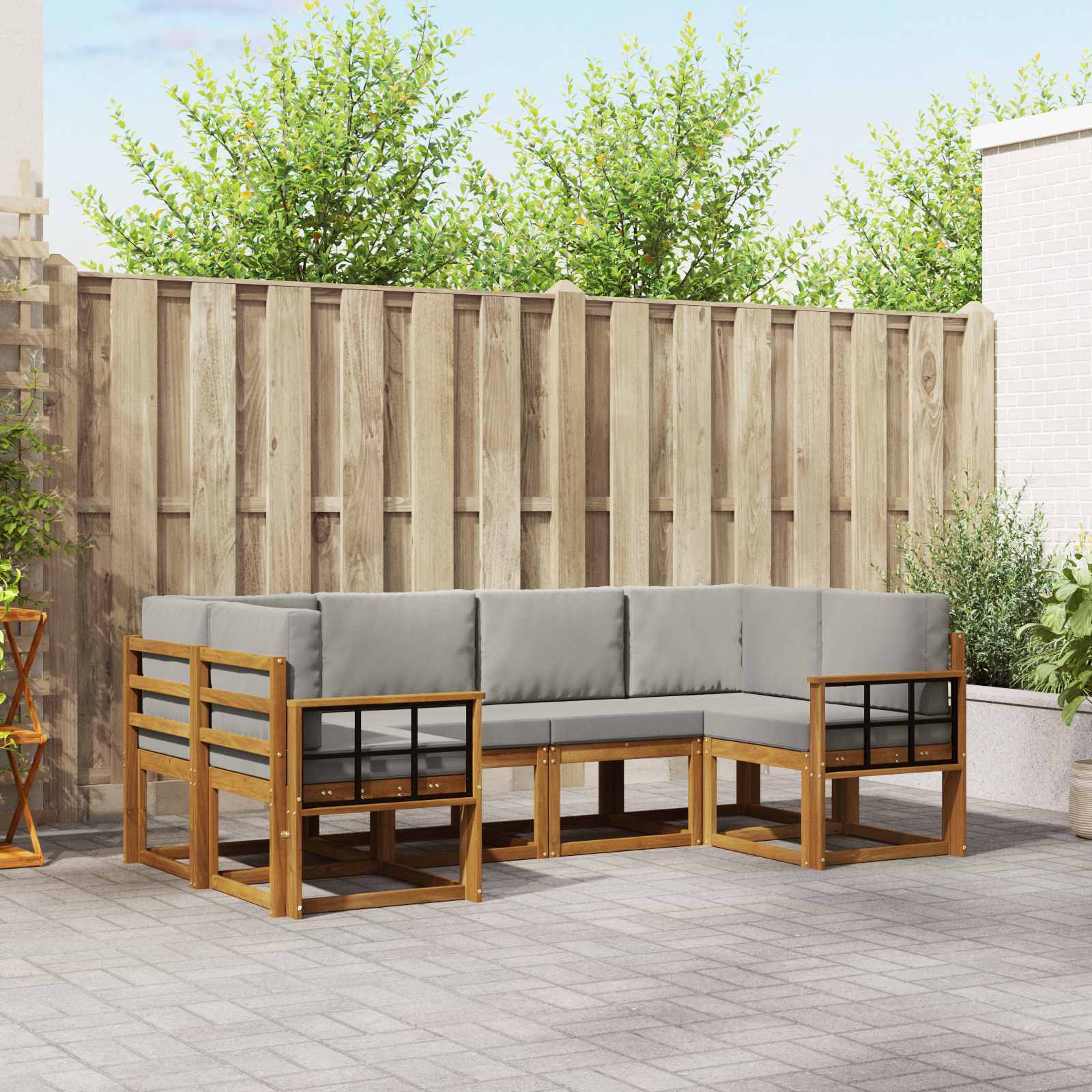 Zunanja garnitura za sedenje 6 pcs Naravna in svetlo siva