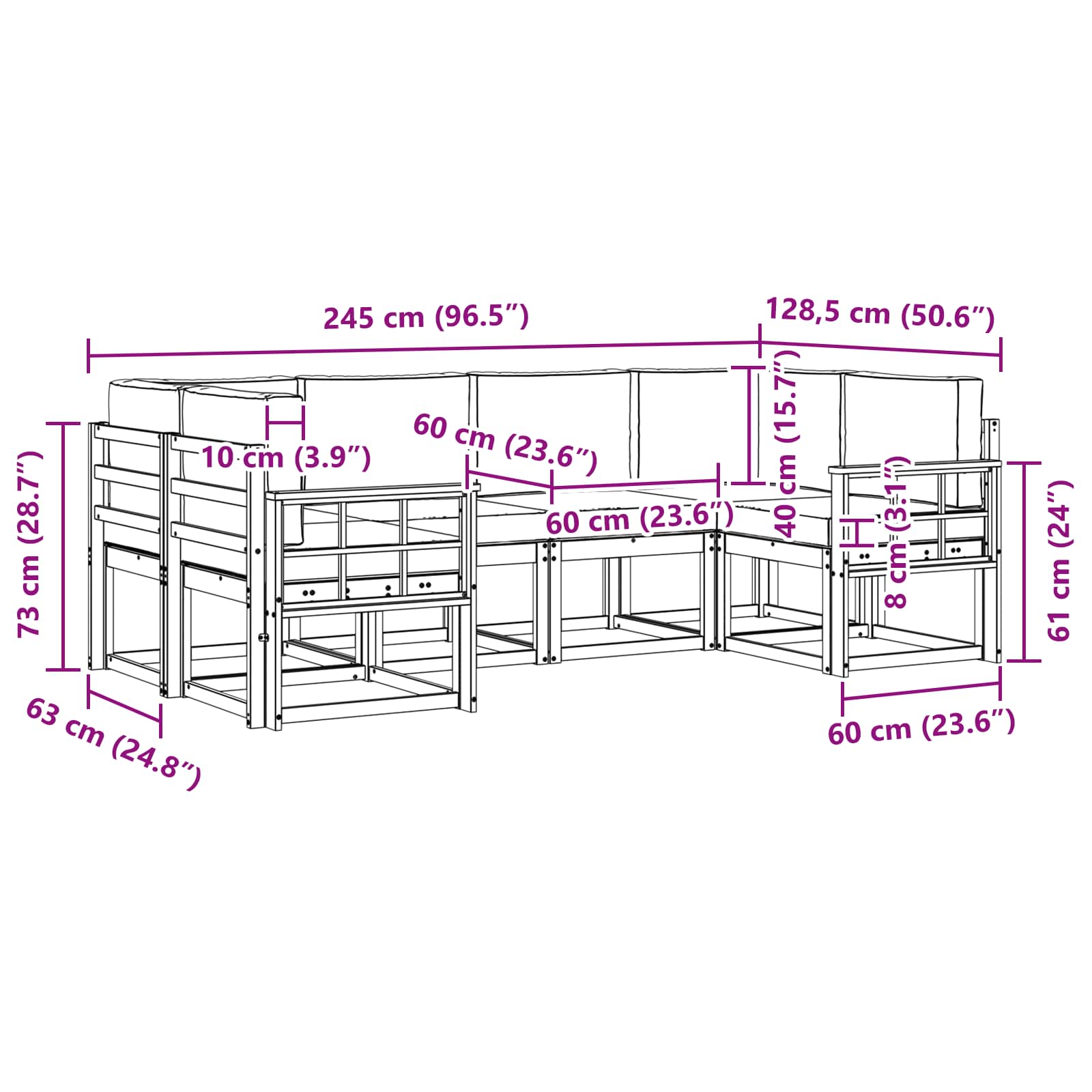 Zunanja garnitura za sedenje 6 pcs Naravna in svetlo siva - slika 7