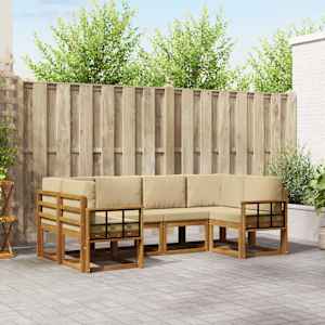 Zunanja garnitura za sedenje z blazino 6 pcs Naravna in bež