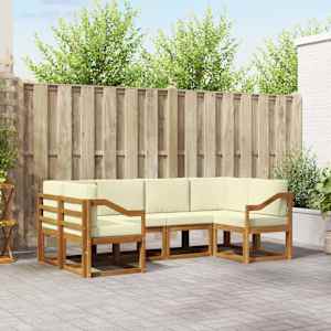 Zunanja garnitura za sedenje z blazino 6 pcs Naravna in smetana