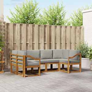 Zunanja garnitura za sedenje 6 pcs Naravna in svetlo siva