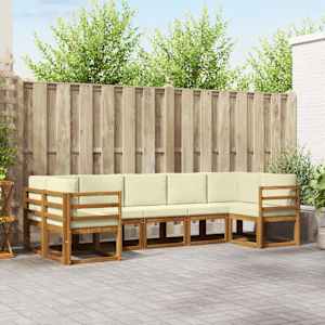 Zunanja garnitura za sedenje z blazino 7 pcs Naravna in smetana