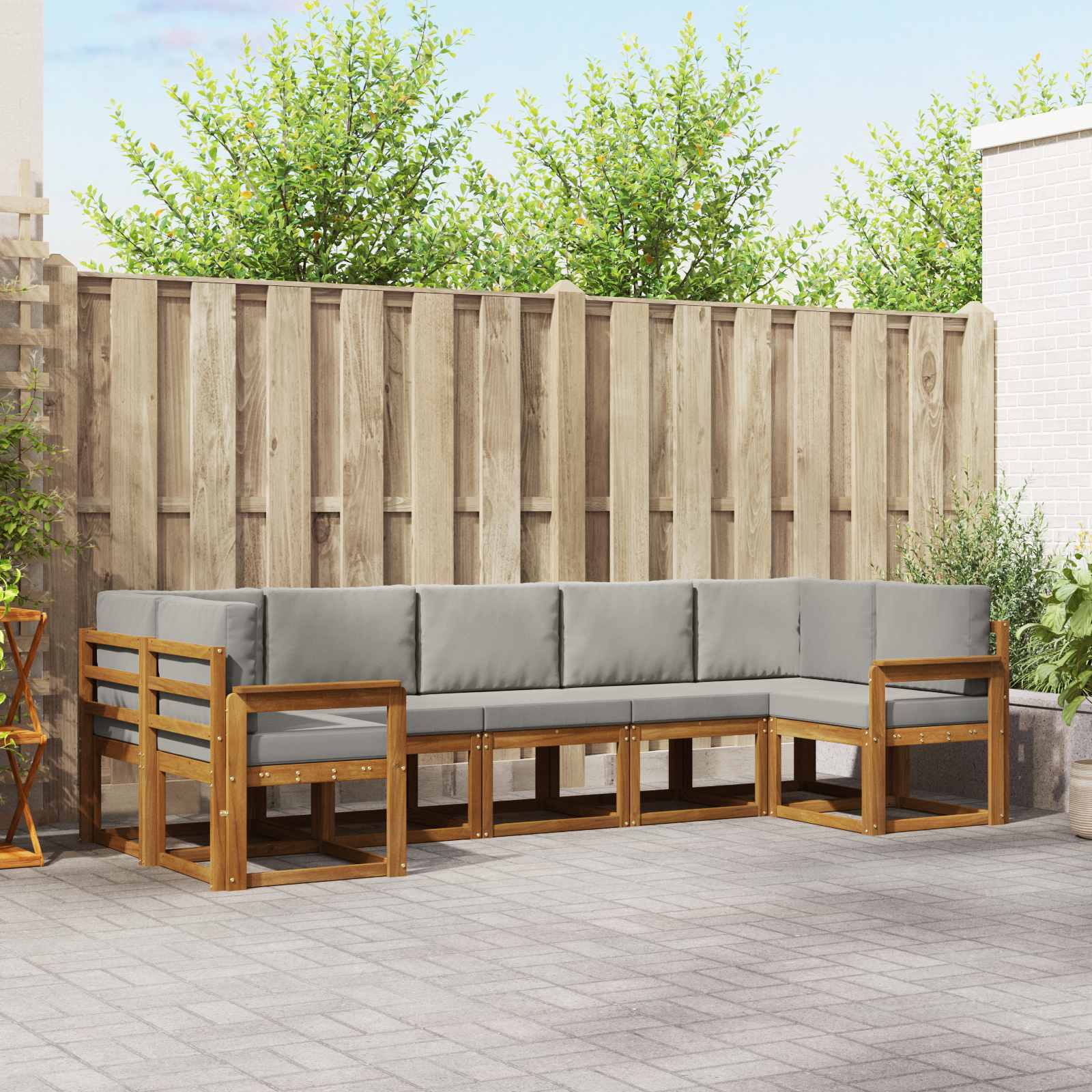 vidaXL Outdoor-Sofagarnitur mit Kissen 7 pcs Natürlich und Hellgrau