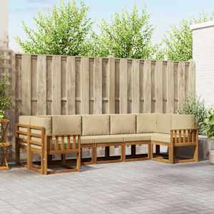 Zunanja garnitura za sedenje z blazino 7 pcs Naravna in bež