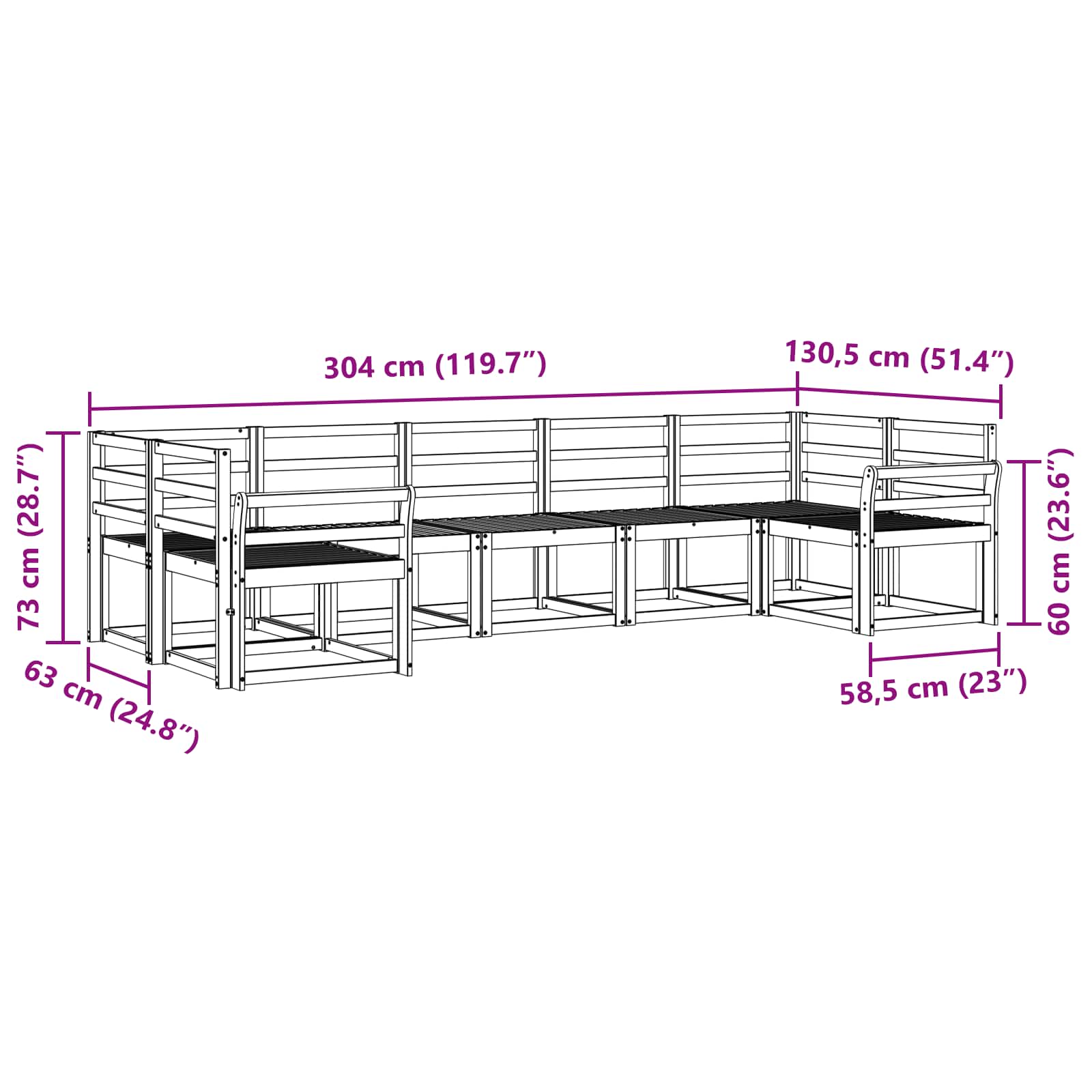 Zunanja garnitura za sedenje 7 pcs Naravna Masiven les akacije - slika 7