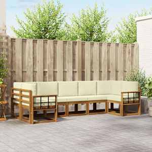 Zunanja garnitura za sedenje z blazino 7 pcs Naravna in smetana