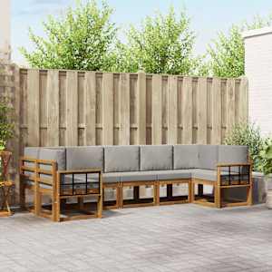 Zunanja garnitura za sedenje 7 pcs Naravna in svetlo siva