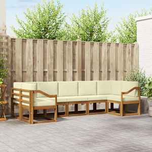 Zunanja garnitura za sedenje z blazino 7 pcs Naravna in smetana