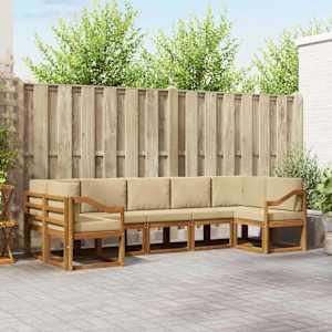 Zunanja garnitura za sedenje z blazino 7 pcs Naravna in bež