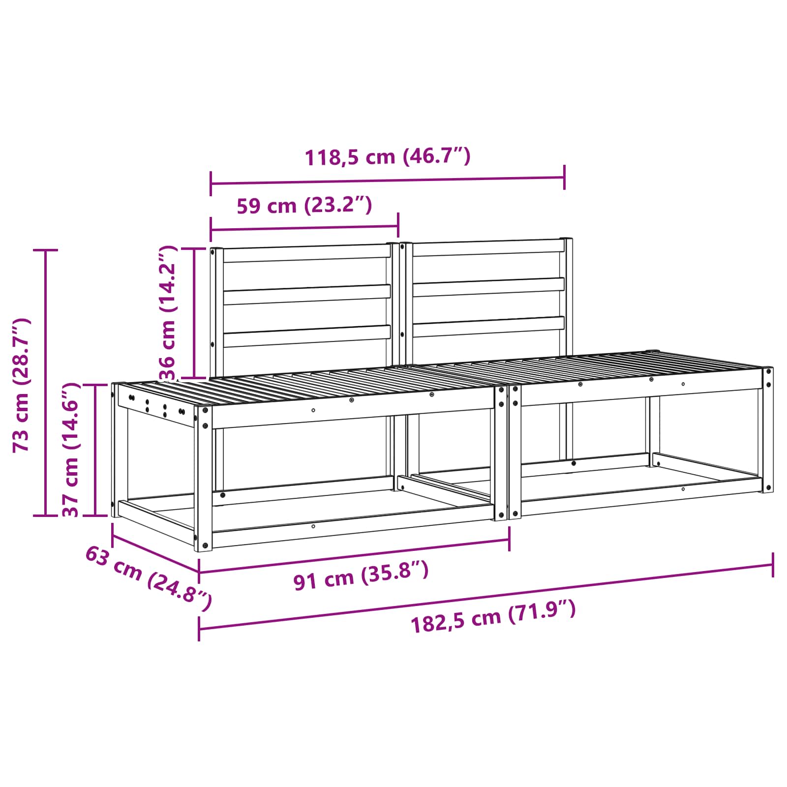 Zunanja garnitura za sedenje 2 pcs Naravna 182,5 x 63 x 73 cm - slika 8