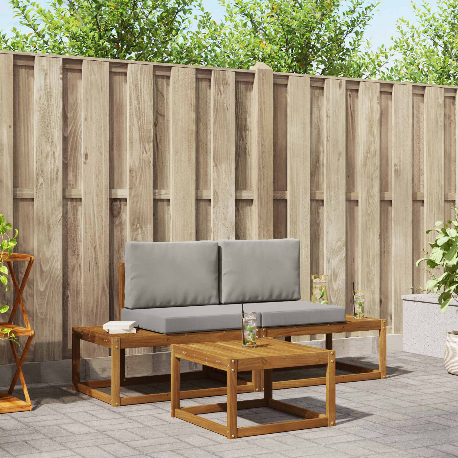 vidaXL Outdoor-Sofagarnitur mit Kissen 3 pcs Natur