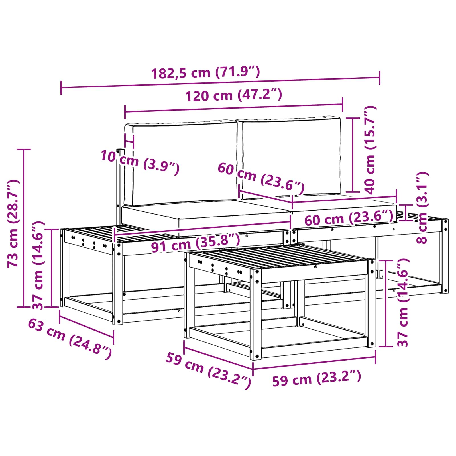 Zunanja garnitura za sedenje z blazino 3 pcs Naravna - slika 9