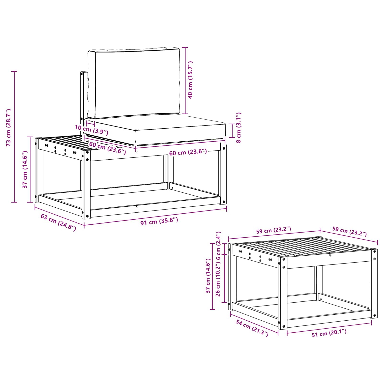 Zunanja garnitura za sedenje z blazino 3 pcs Naravna - slika 10