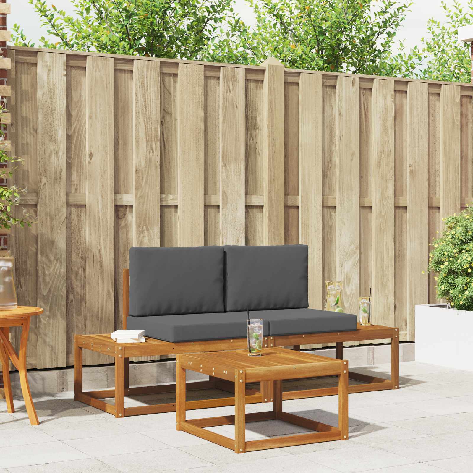 vidaXL Outdoor-Sofagarnitur mit Kissen 3 pcs Natur