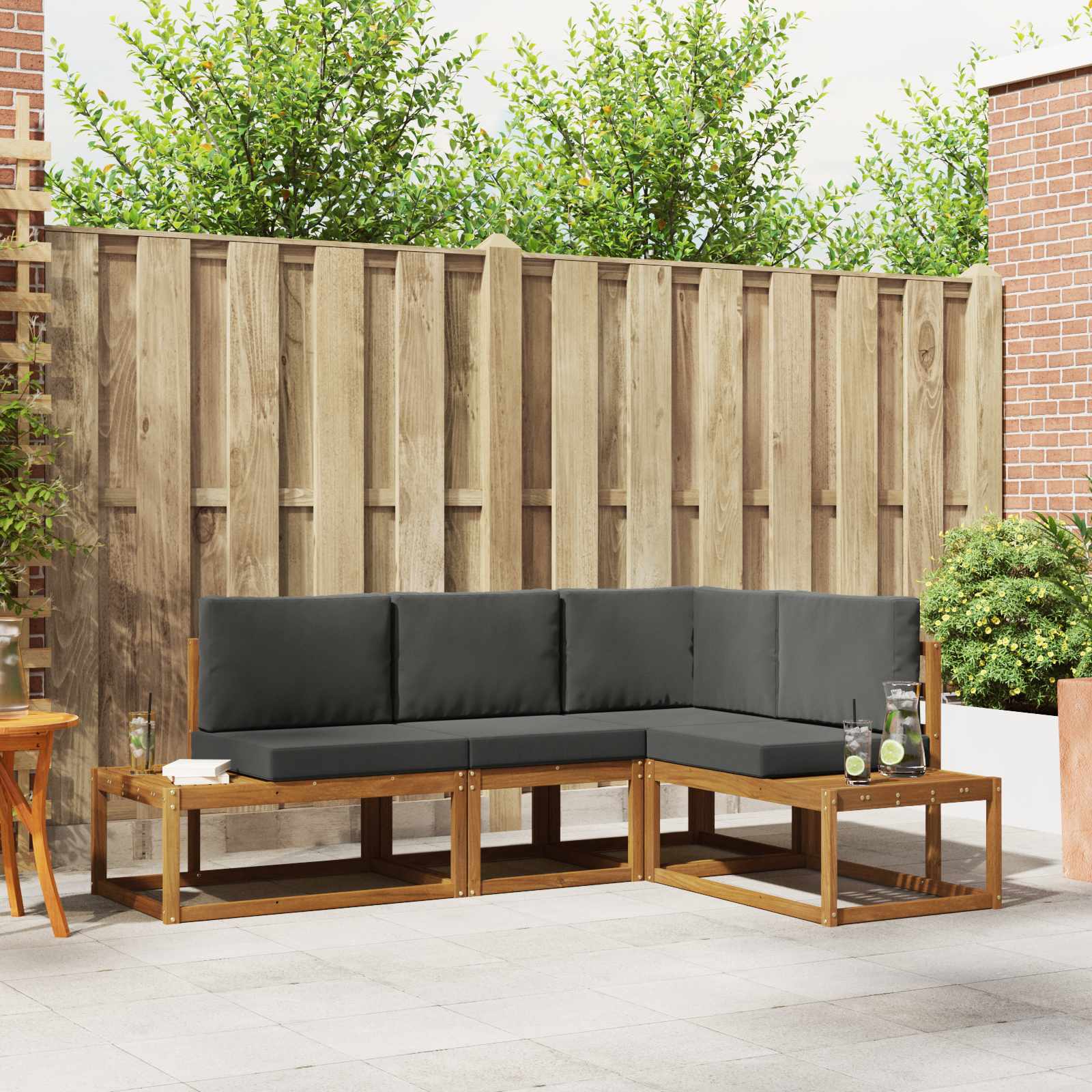 vidaXL Outdoor-Sofagarnitur mit Kissen 4 Stück Natur und Anthrazit