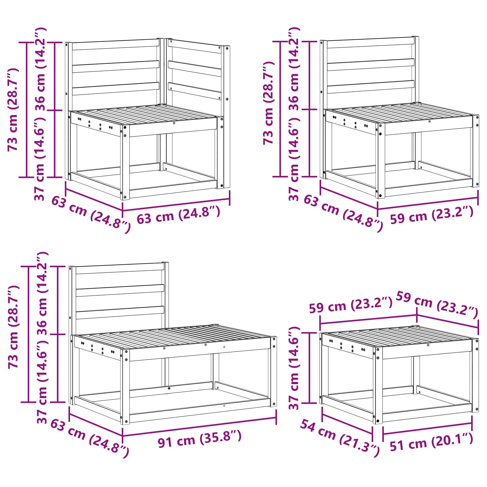 Bankstel 5 Stuk Naturel Massief Acaciahout image 12