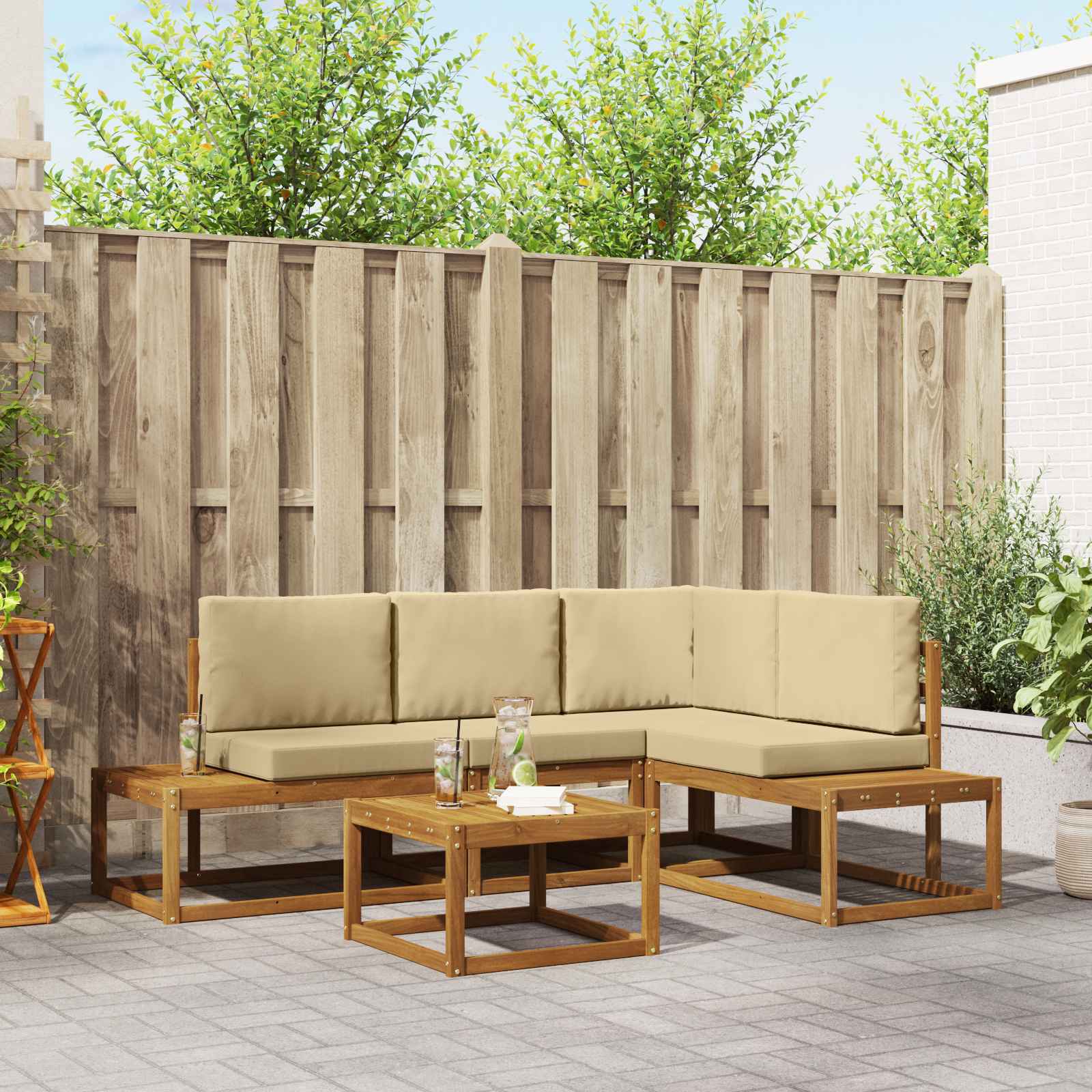 vidaXL Outdoor-Sofagarnitur mit Kissen 5 Stück Natur und Beige