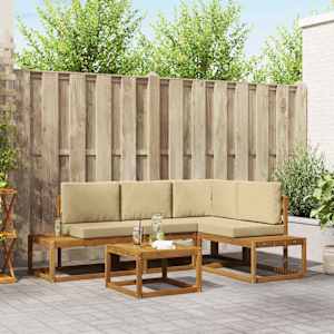 Zunanja garnitura za sedenje z blazino 5 Kos Naravna in bež