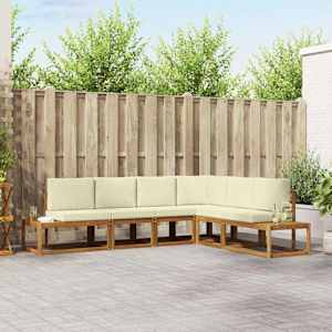 Zunanja garnitura za sedenje z blazino 6 Kos Naravna in smetana