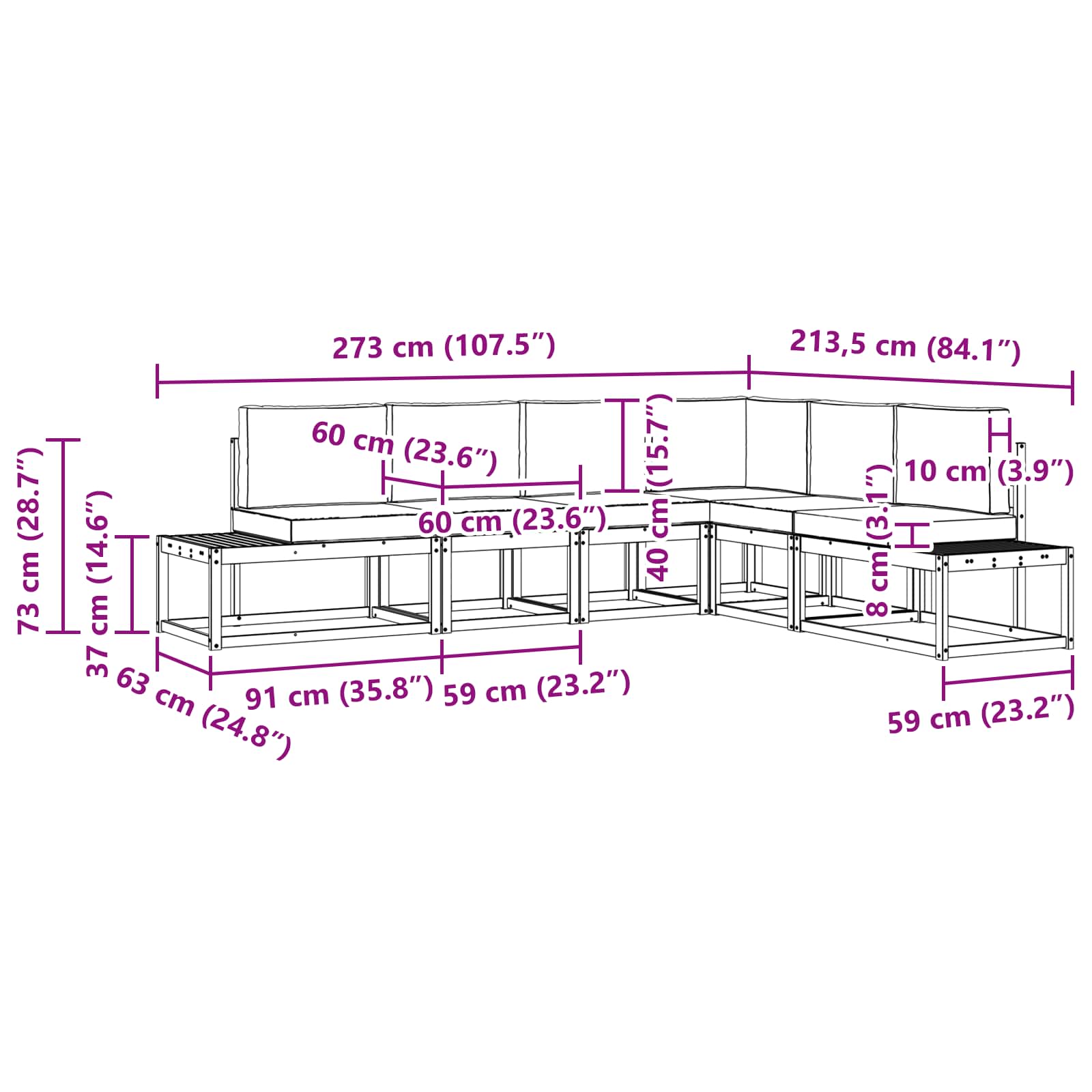 Zunanja garnitura za sedenje 6 Kos Naravna in svetlo siva - slika 10