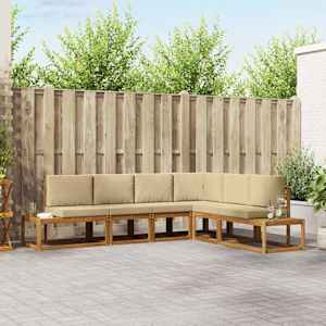 Zunanja garnitura za sedenje z blazino 6 Kos Naravna in bež