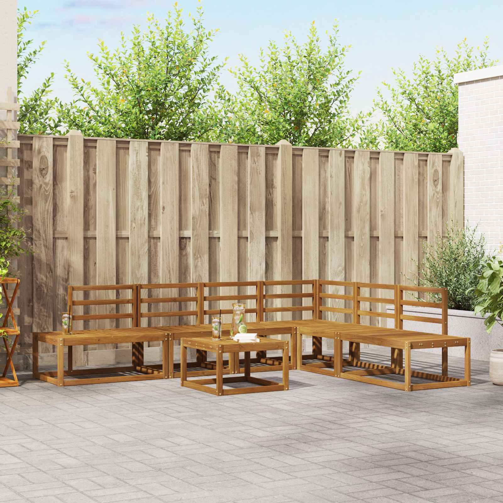 vidaXL Sofa Set 7 Stück Natur Massivholz Akazie