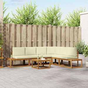 Zunanja garnitura za sedenje z blazino 7 Kos Naravna in smetana