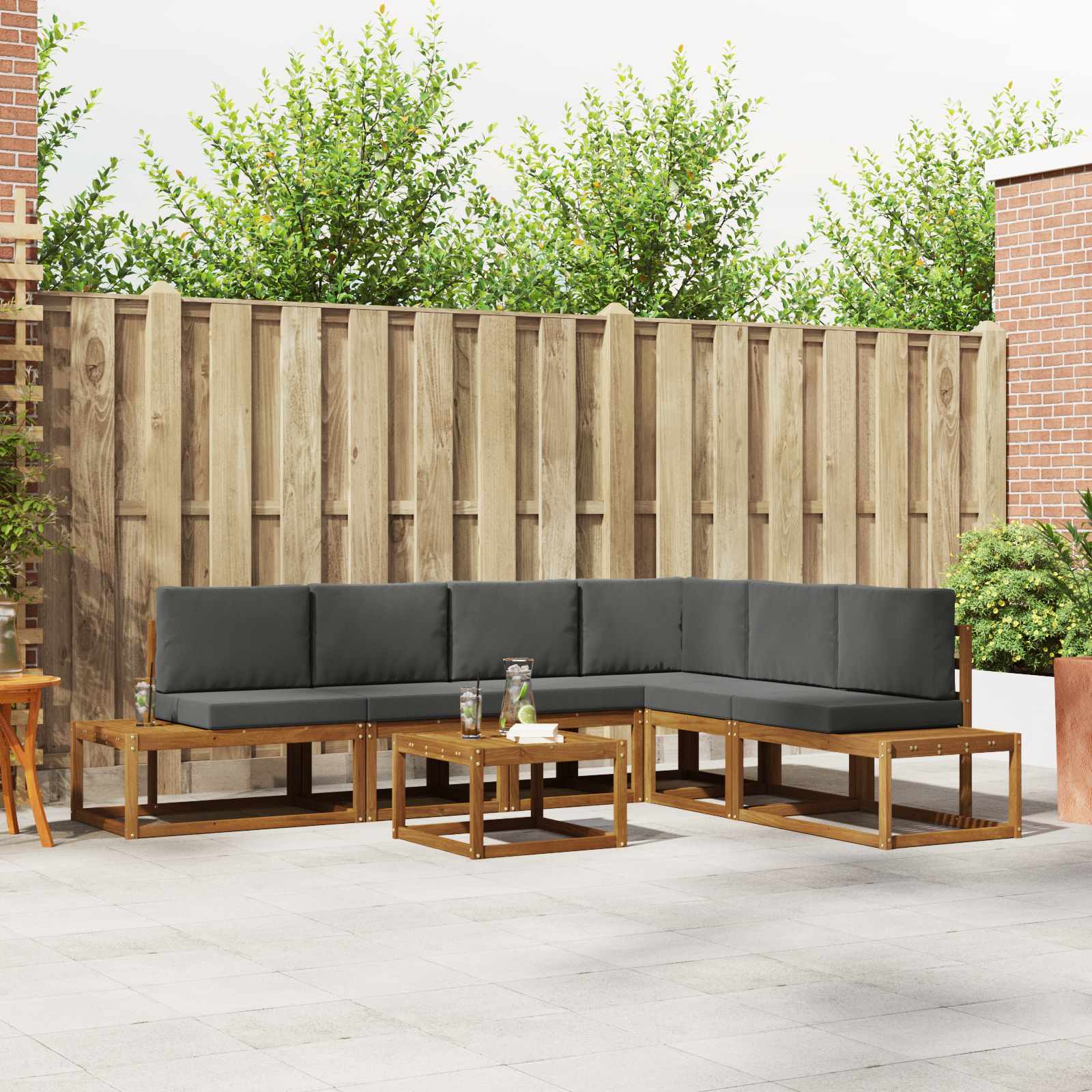 vidaXL Outdoor-Sofagarnitur mit Kissen 7 Stück Natur und Anthrazit