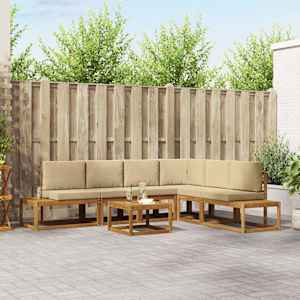Zunanja garnitura za sedenje z blazino 7 Kos Naravna in bež