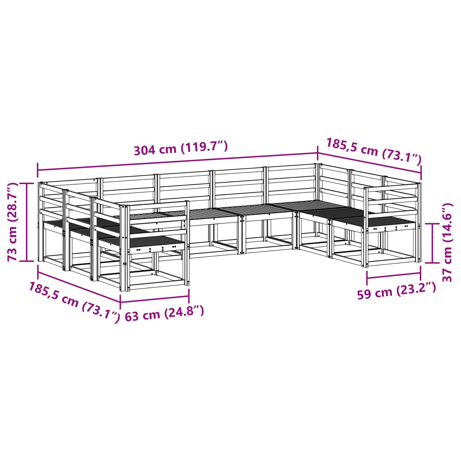 Buiten bankenset 9 pcs Naturel Massief Acaciahout image 7
