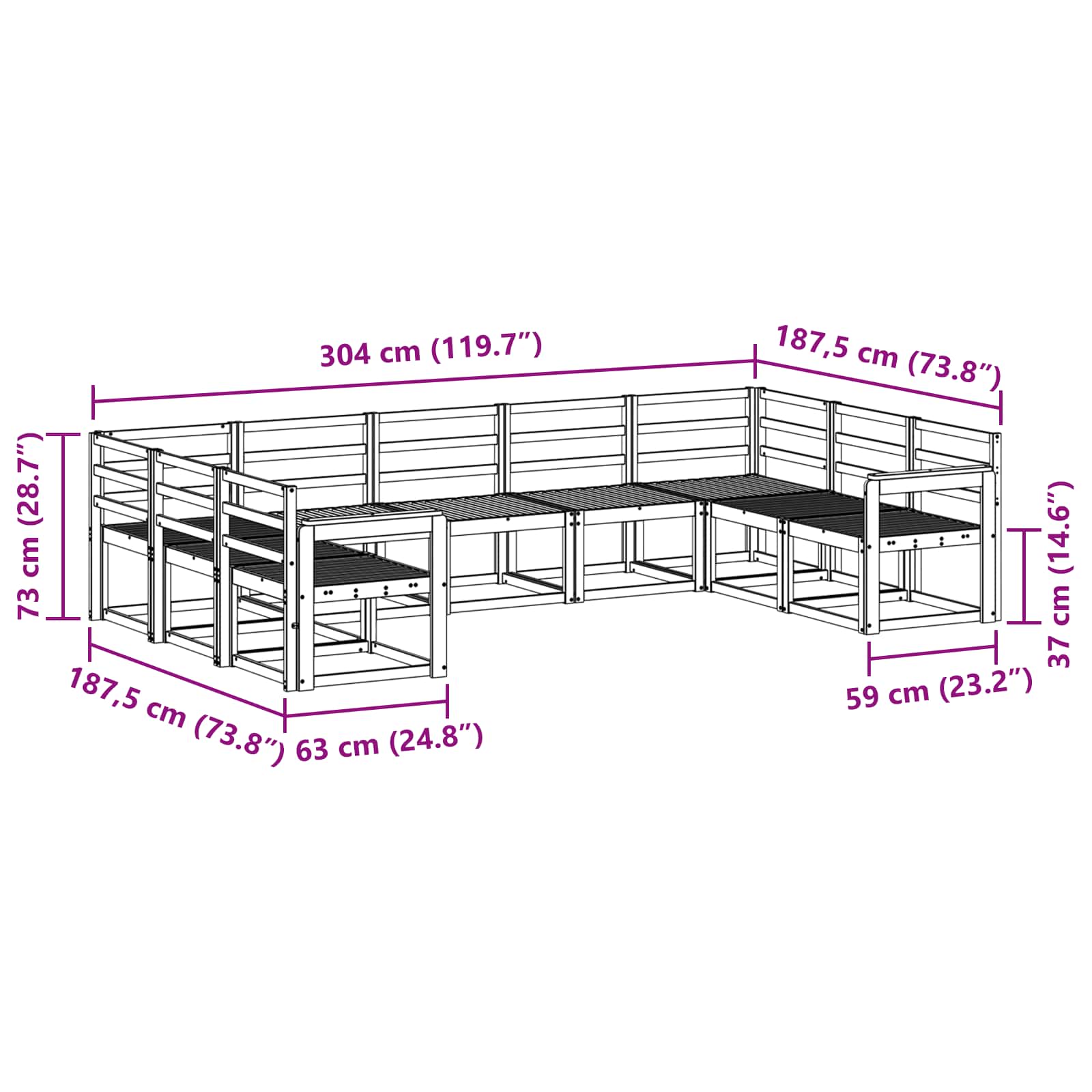 Buiten bankenset 9 pcs Naturel Massief Acaciahout image 8