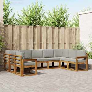 Zunanja garnitura za sedenje 9 pcs Naravna in svetlo siva