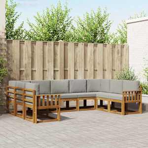 Zunanja garnitura za sedenje 9 pcs Naravna in svetlo siva