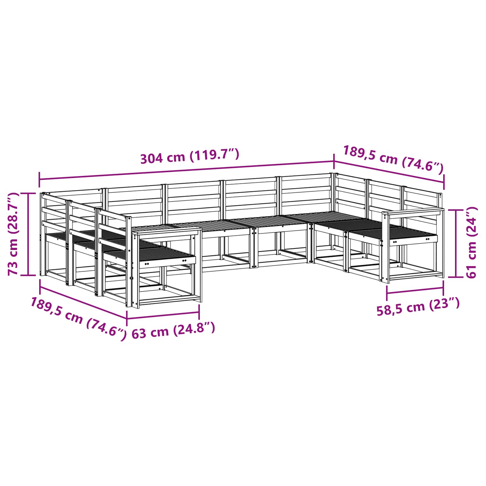 Buiten bankenset 9 pcs Naturel Massief Acaciahout image 8