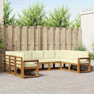 Zunanja garnitura za sedenje z blazino 9 pcs Naravna in smetana