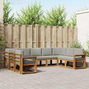 Zunanja garnitura za sedenje 9 pcs Naravna in svetlo siva