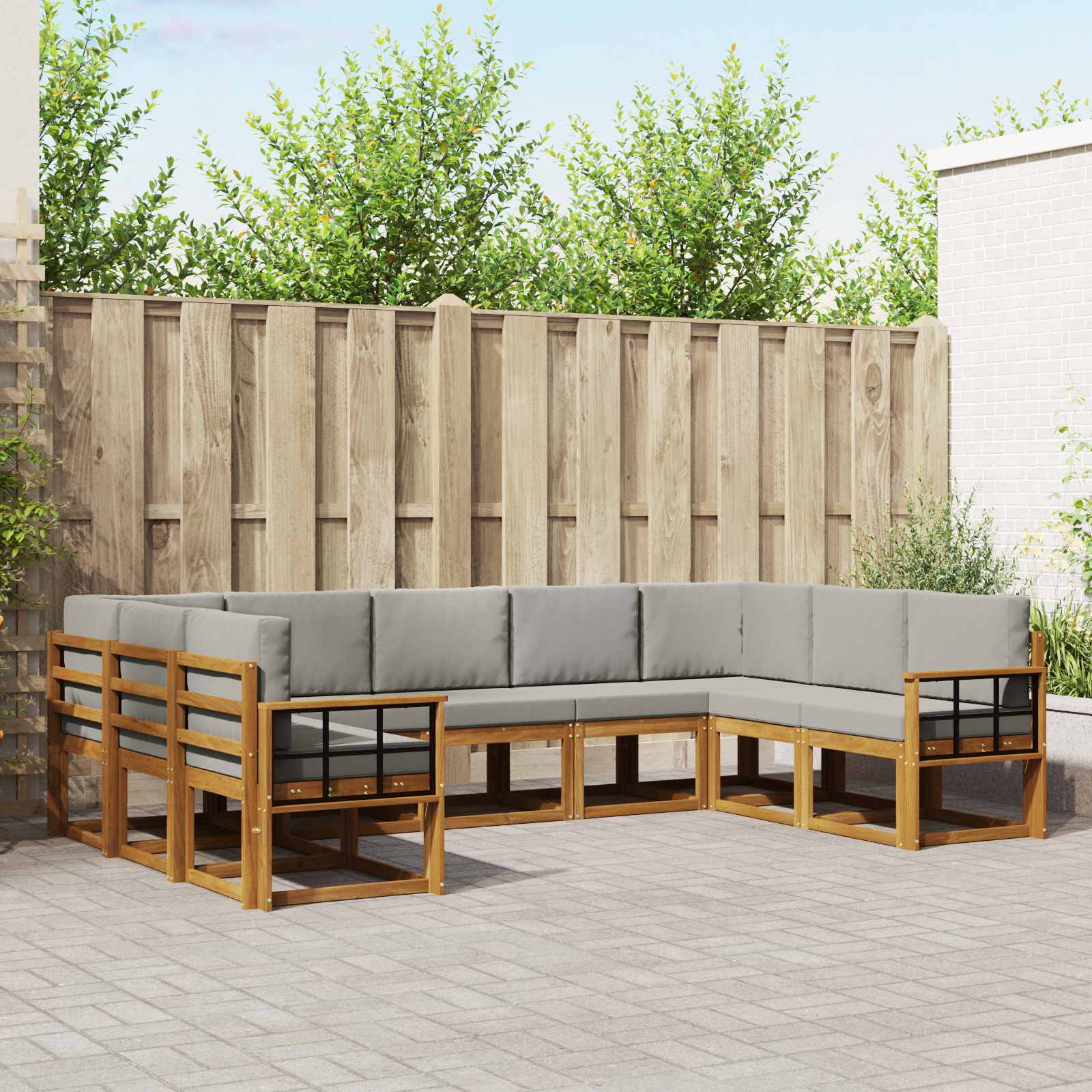 Zunanja garnitura za sedenje 9 pcs Naravna in svetlo siva