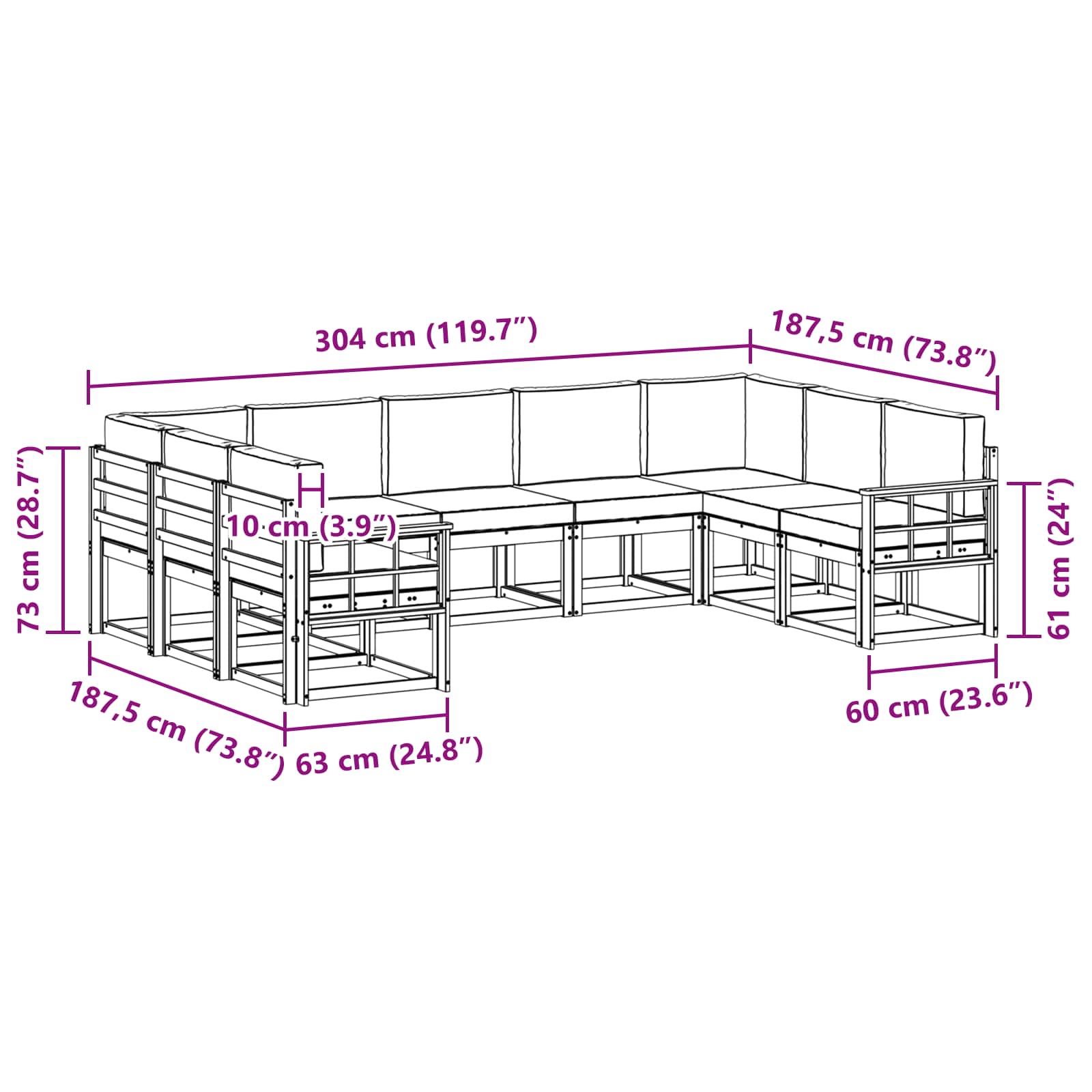 Zunanja garnitura za sedenje 9 pcs Naravna in svetlo siva - slika 10