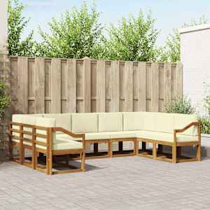 Zunanja garnitura za sedenje z blazino 9 pcs Naravna in smetana