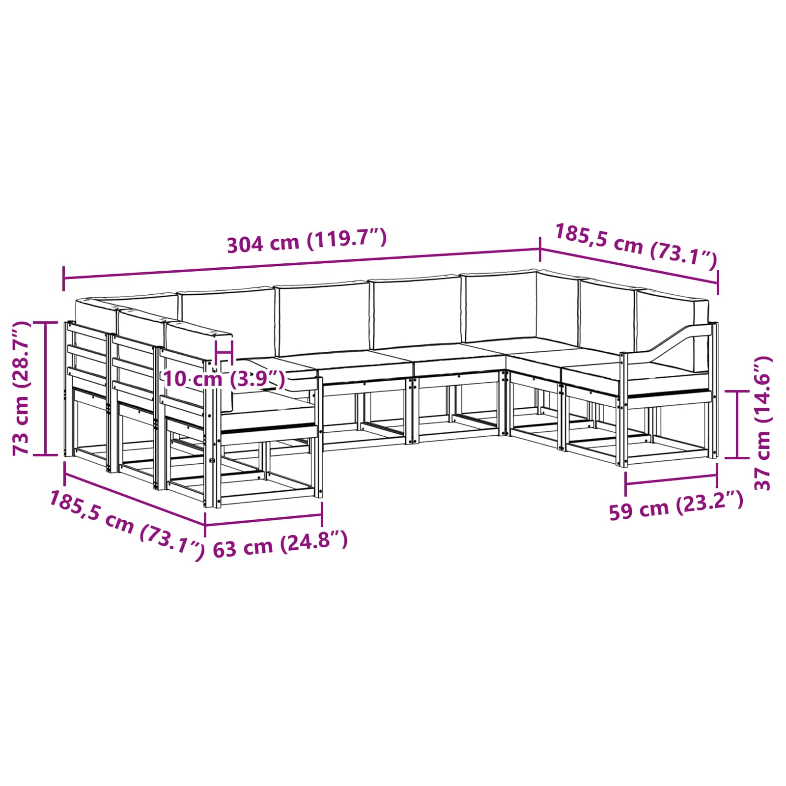 Zunanja garnitura za sedenje 9 pcs Naravna in svetlo siva - slika 10