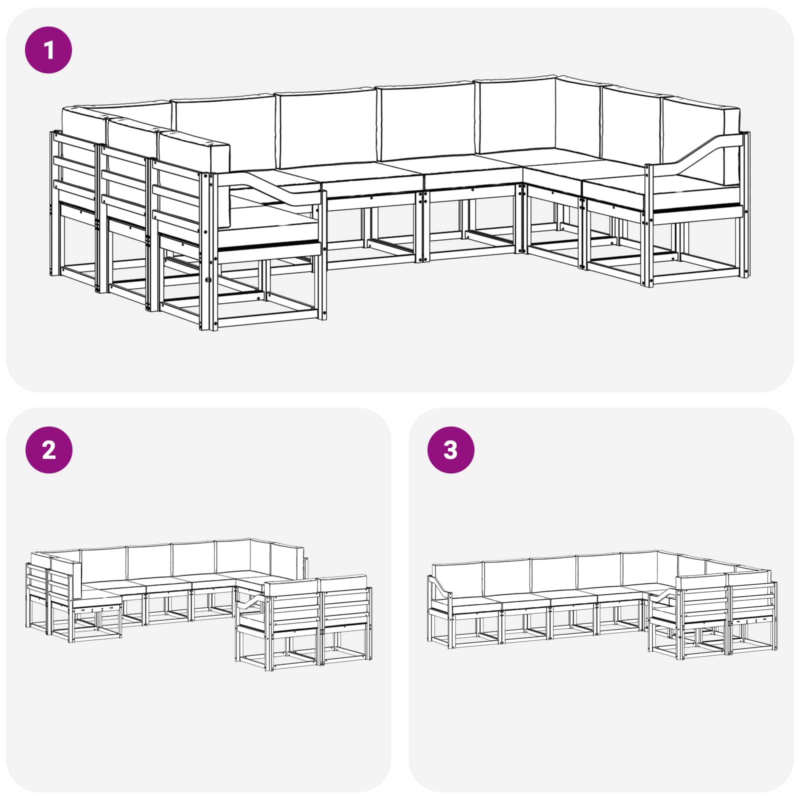 Zunanja garnitura za sedenje 9 pcs Naravna in svetlo siva - slika 7
