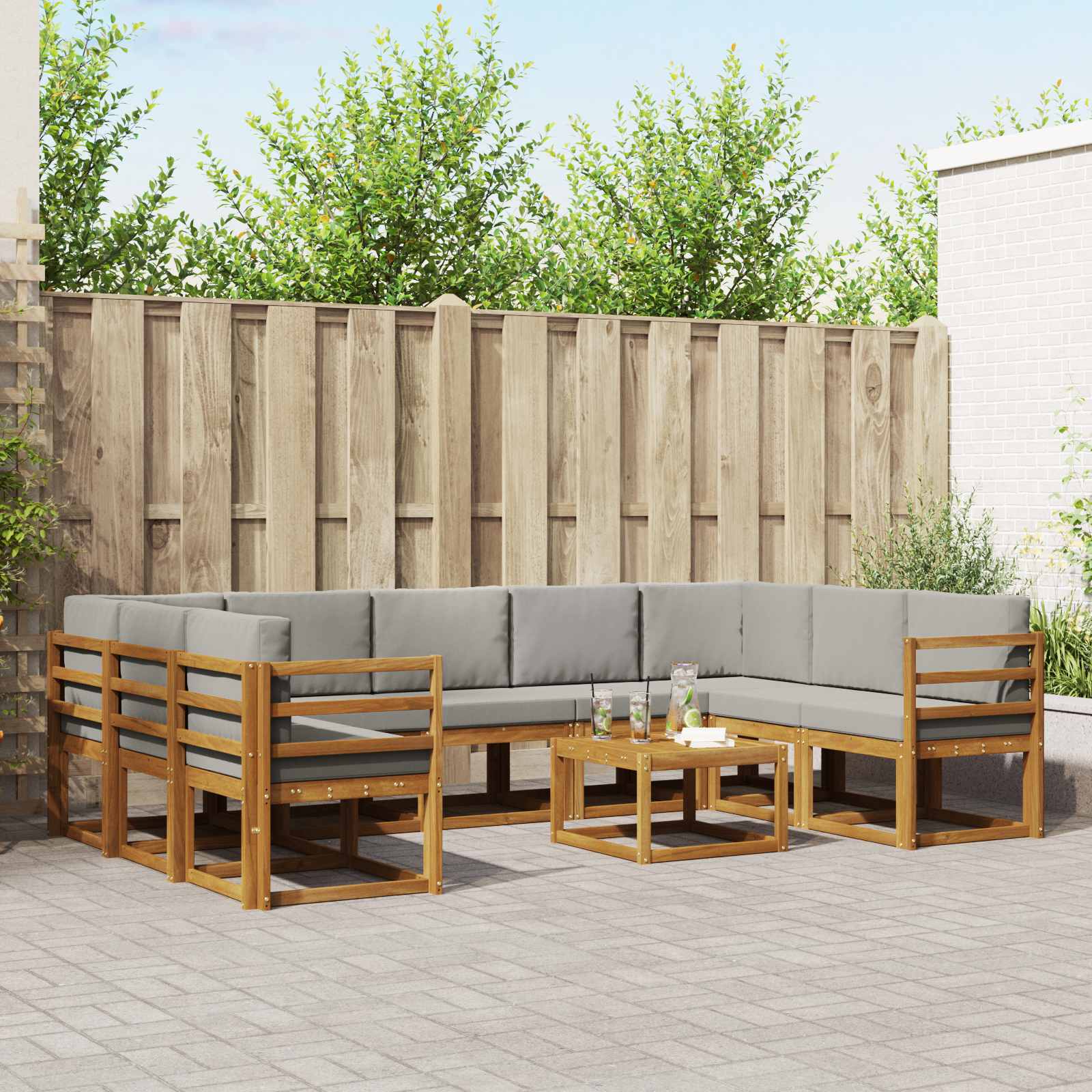 Zunanja garnitura za sedenje 10 pcs Naravna in svetlo siva