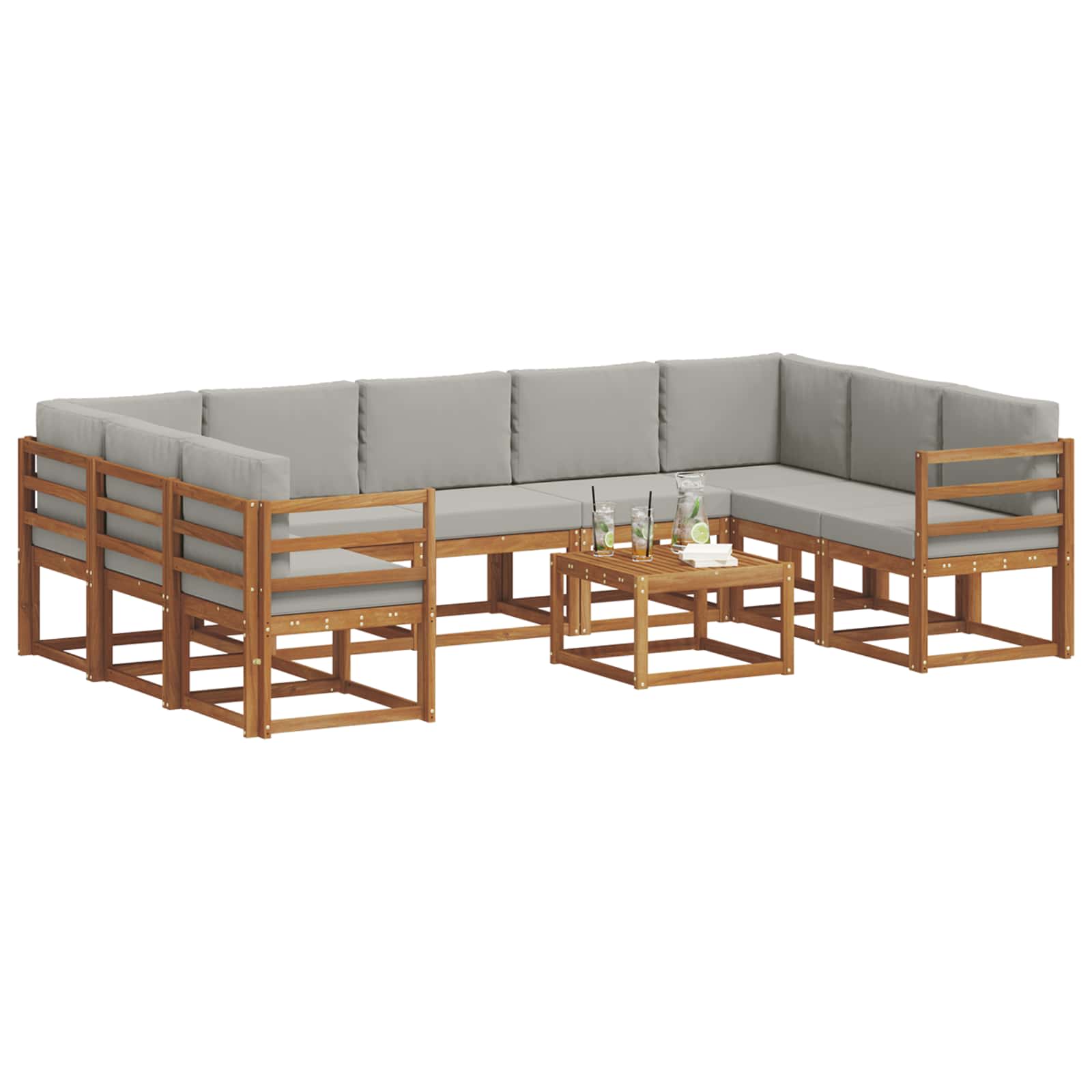 Zunanja garnitura za sedenje 10 pcs Naravna in svetlo siva - slika 3