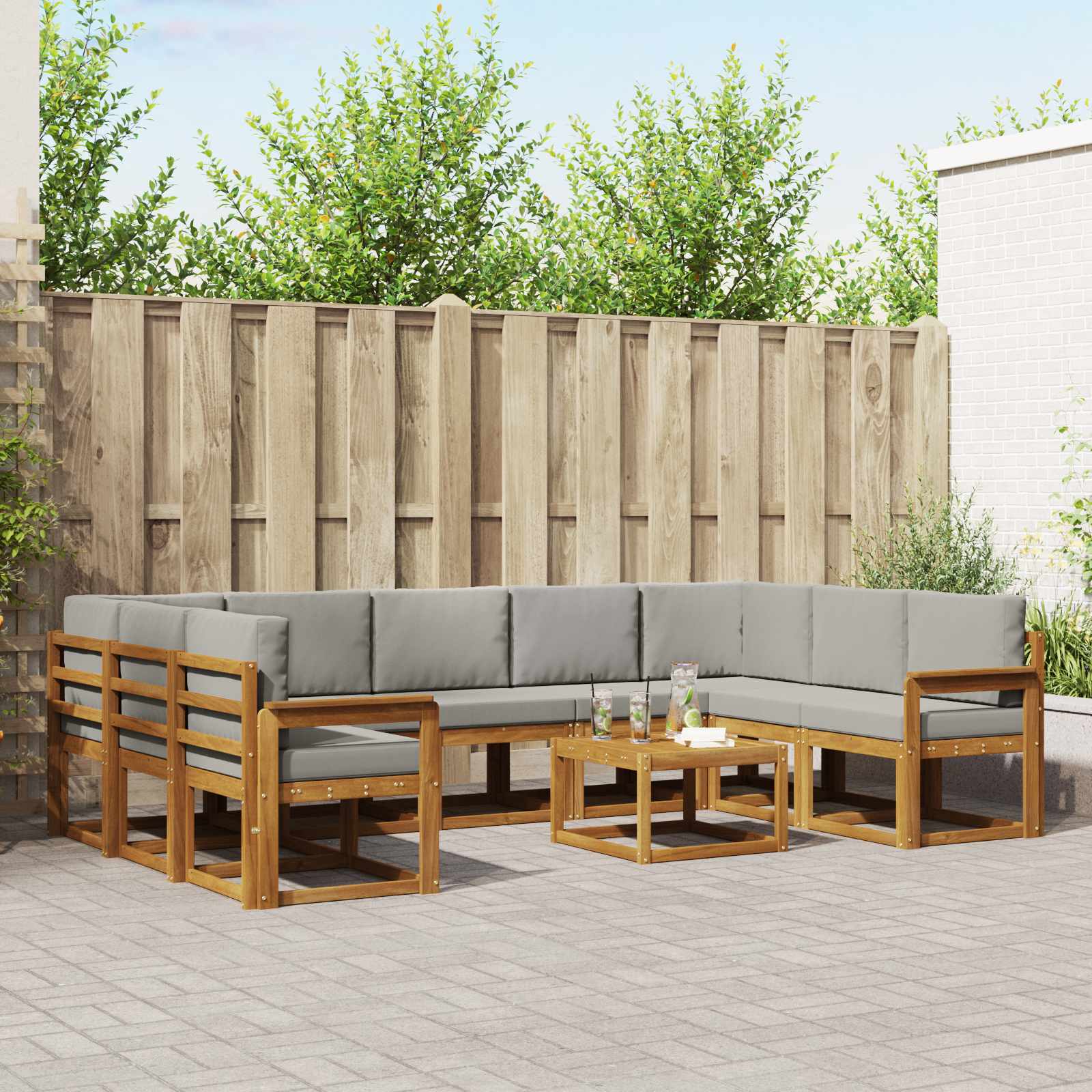 vidaXL Outdoor-Sofagarnitur mit Kissen 10 pcs Natürlich und Hellgrau