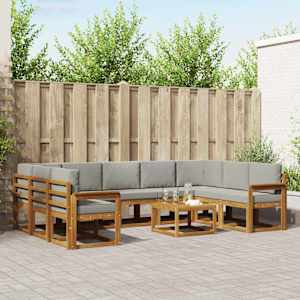 Zunanja garnitura za sedenje 10 pcs Naravna in svetlo siva