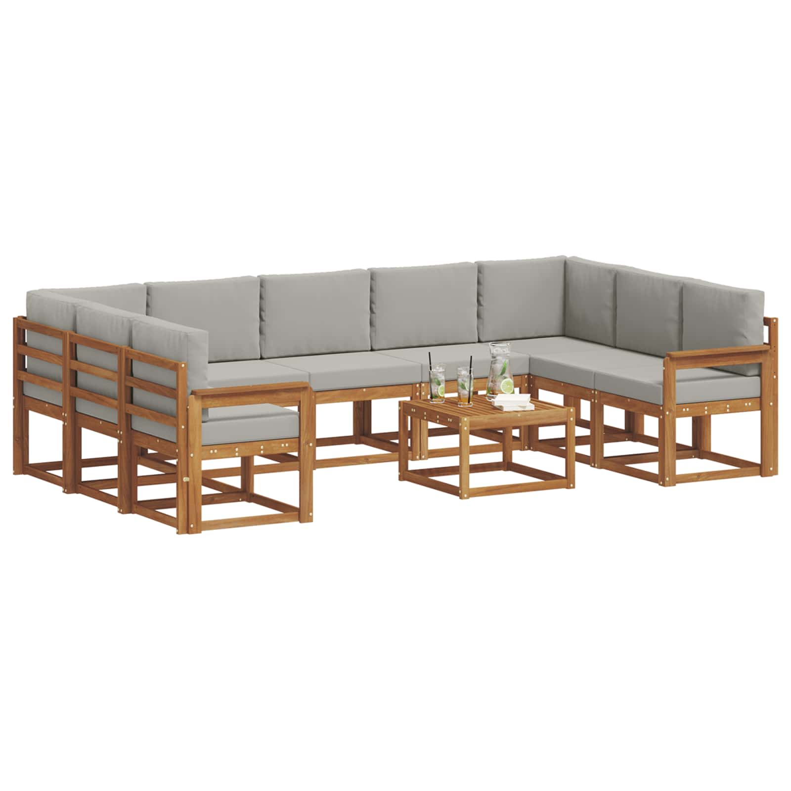 Thumbnail - vidaXL Outdoor-Sofagarnitur mit Kissen 10 pcs Natürlich und Hellgrau