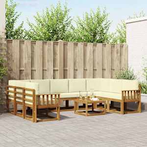 Zunanja garnitura za sedenje 10 pcs Naravna in smetana