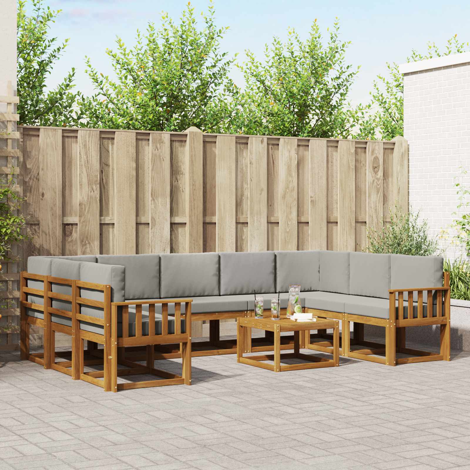 vidaXL Outdoor-Sofagarnitur mit Kissen 10 pcs Natürlich und Hellgrau